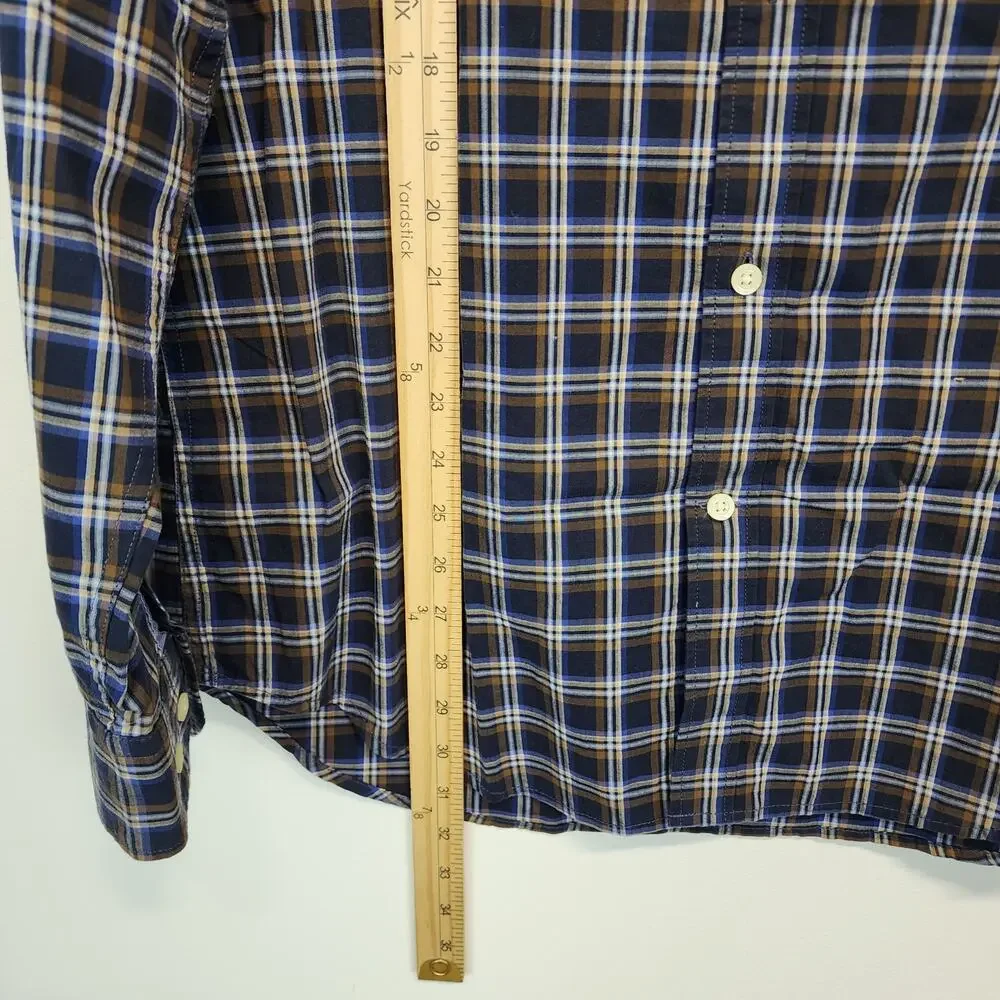 Banana Republic Mens Soft Wash Plaid Button Down Shirt Size L Blue Brown Preppy